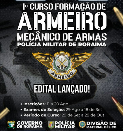 INSCRIÇÕES ABERTAS PARA O I CURSO DE FORMAÇÃO DE ARMEIROS / MECÂNICOS DE ARMAS